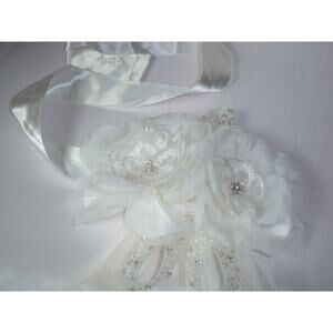 White satin flower floral bridal wedding dress rhinestone bridal dress belt sash